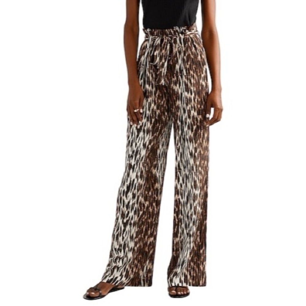 L'AGENCE Bobby Leopard Silk Paperbag Pants Brown Multi Size 4 NWT